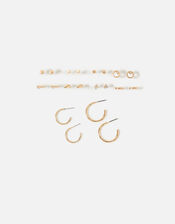 Mixed Stud and Hoop Earring 10 Pack, Gold (GOLD), large