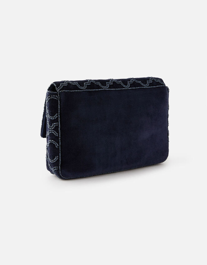 Grecian Tile Velvet Clutch Bag , Blue (NAVY), large