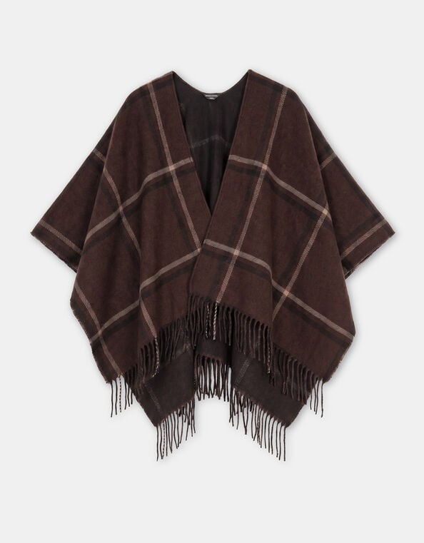 Check Print Knit Poncho, , large