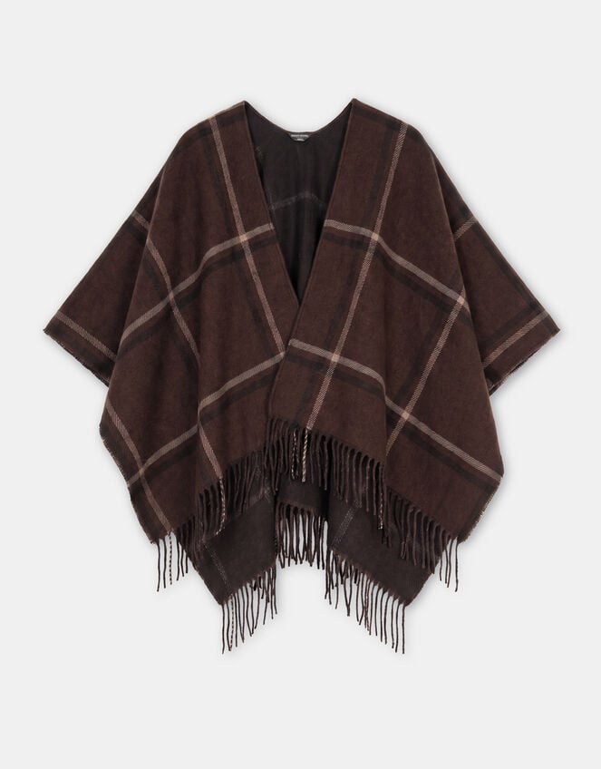 Check Print Knit Poncho, , large