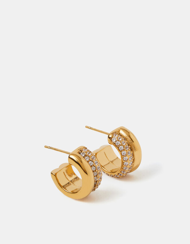 Stainless Steel Pav&eacute; Double Hoop Earrings, , large