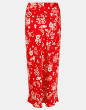 Paisley Print Satin Slip Skirt, Red (RED), large