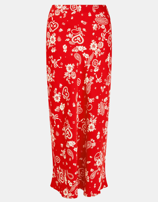 Paisley Print Satin Slip Skirt, Red (RED), large