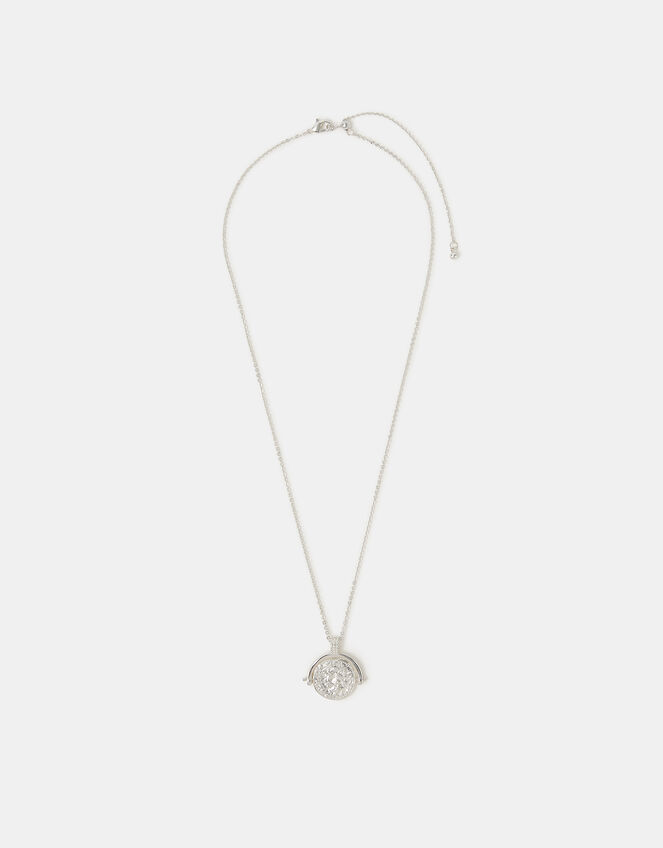 Sterling Silver-Plated Coin Spinner Pendant Necklace, , large