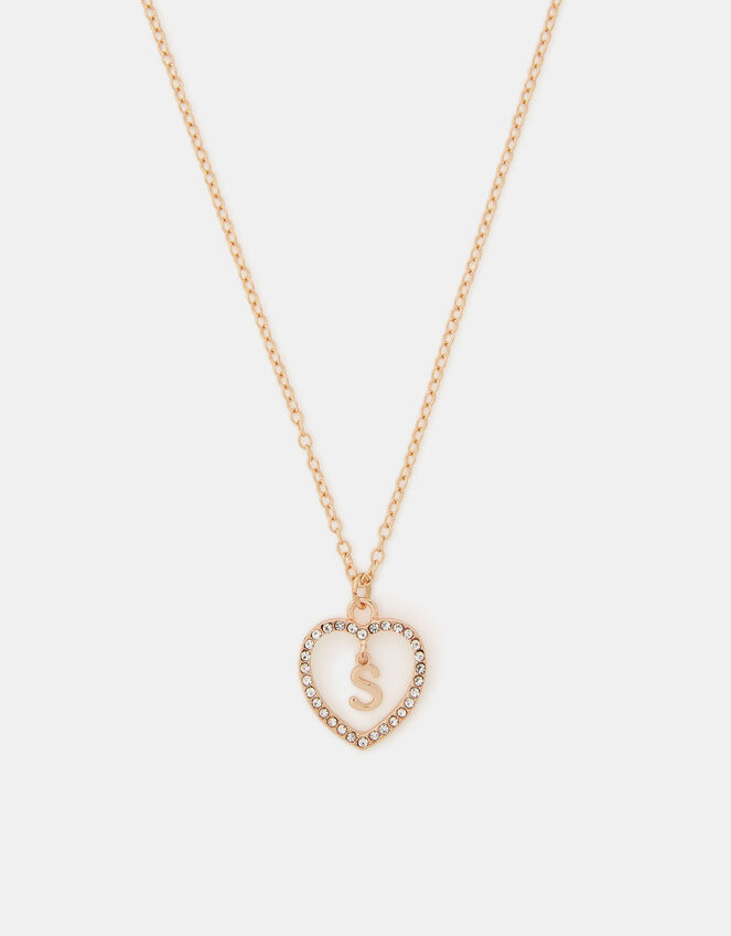 Girls Initial Charm Heart Pendant Necklace, Gold (GOLD), large