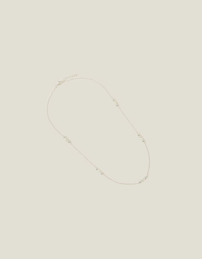 Sterling Silver Stationed Mother of Pearl Necklace, , large