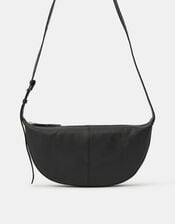 Leather Sling Crossbody Bag, Black (BLACK), large