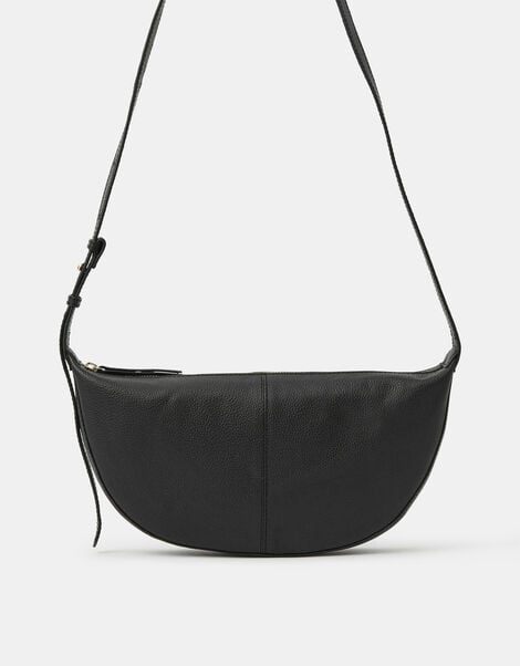 Leather Sling Crossbody Bag, Black (BLACK), large