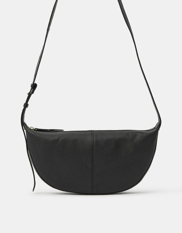 Leather Sling Crossbody Bag, Black (BLACK), large