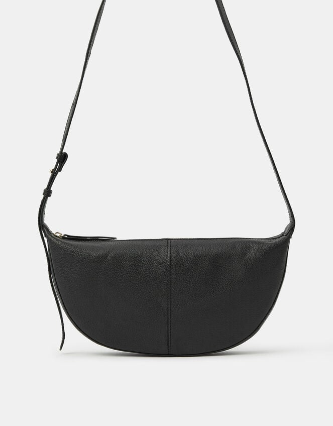 Leather Sling Crossbody Bag, Black (BLACK), large
