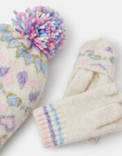 Girls Knitted Fair Isle Hat & Mittens, Multi (PASTEL MULTI), large