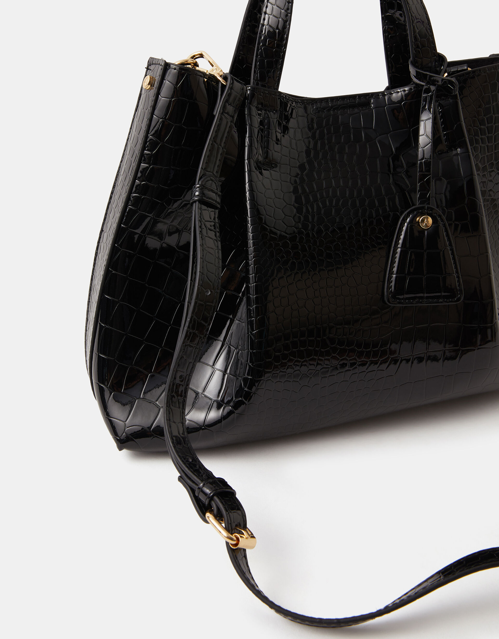 Faux Croc Skin Patent Tote Bag Black | Express Click & Collect