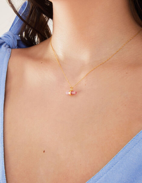 14ct Gold-Plated Rhodonite T-Bar Pendant Necklace, , large