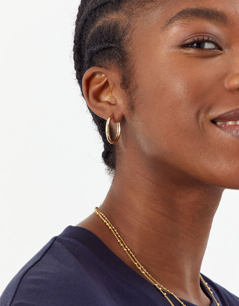 Gold-Plated Chunky Plain Hoop Earrings, , large