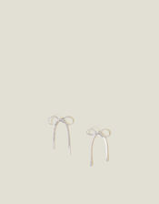 Sterling Silver-Plated Snake Chain Bow Earrings, , large