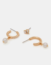 3-Pack Mini Pearl Hoop & Stud Earrings , , large
