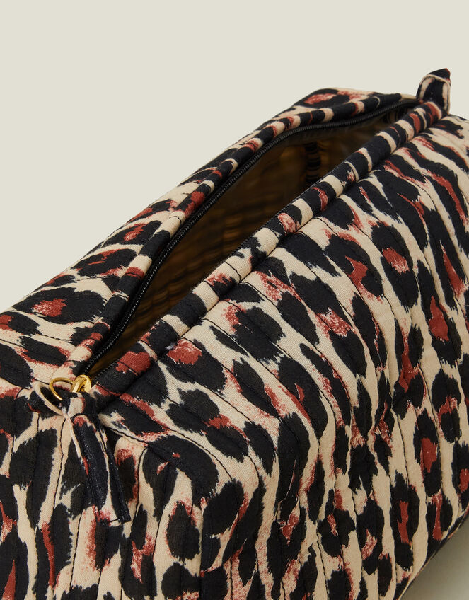 Large Quilted Leopard Print Wash Bag, , large