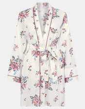 Floral Print Short Dressing Gown, Ivory (IVORY), large