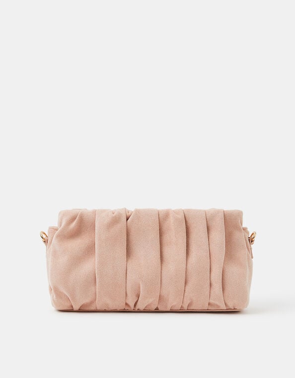 Ruched Faux Suede Clutch Bag, Pink (BLUSH), large