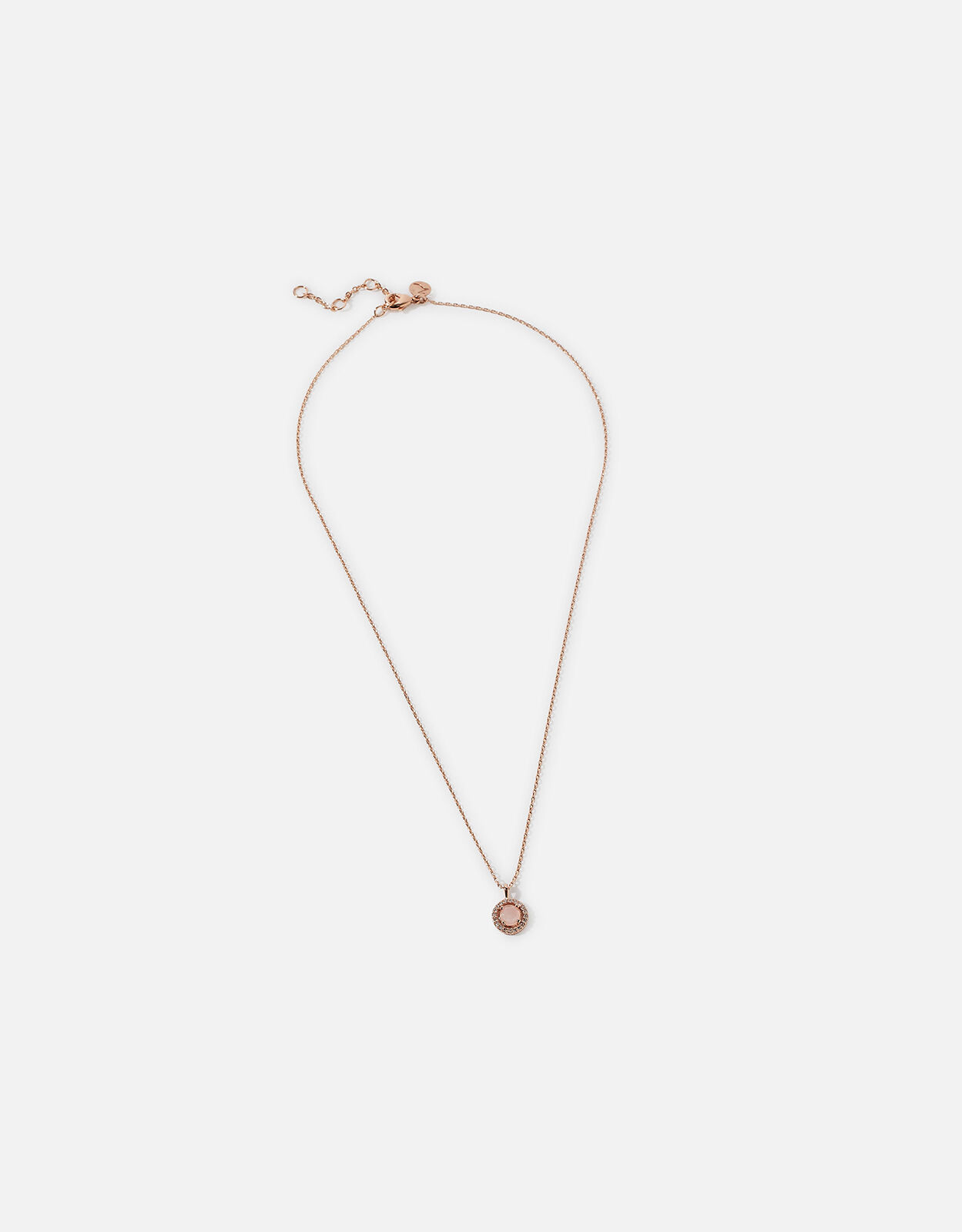 Rose Gold Plated Rose Quartz Sparkle Halo Pendant Necklace