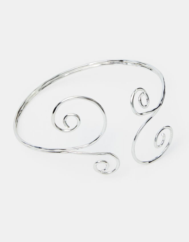 Swirl Metal Arm Cuff, Silver (SILVER), large