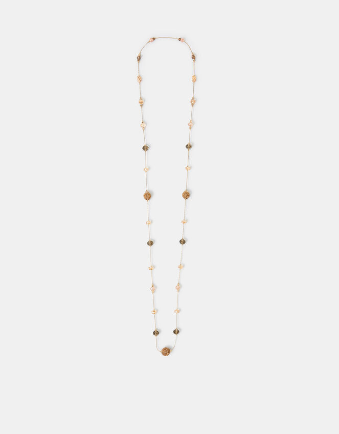 Long Gemstone Beaded Station Necklace, , large
