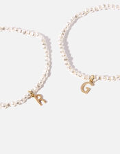 14ct Gold-Plated Initial Pearl Stretch Bracelet , Cream (PEARL), large
