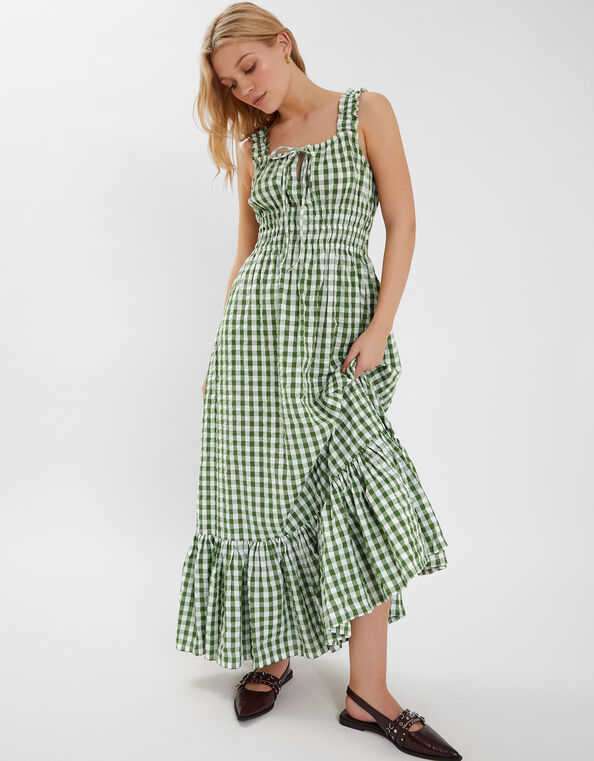 Gingham Sleeveless Maxi Dress, Green (GREEN), large