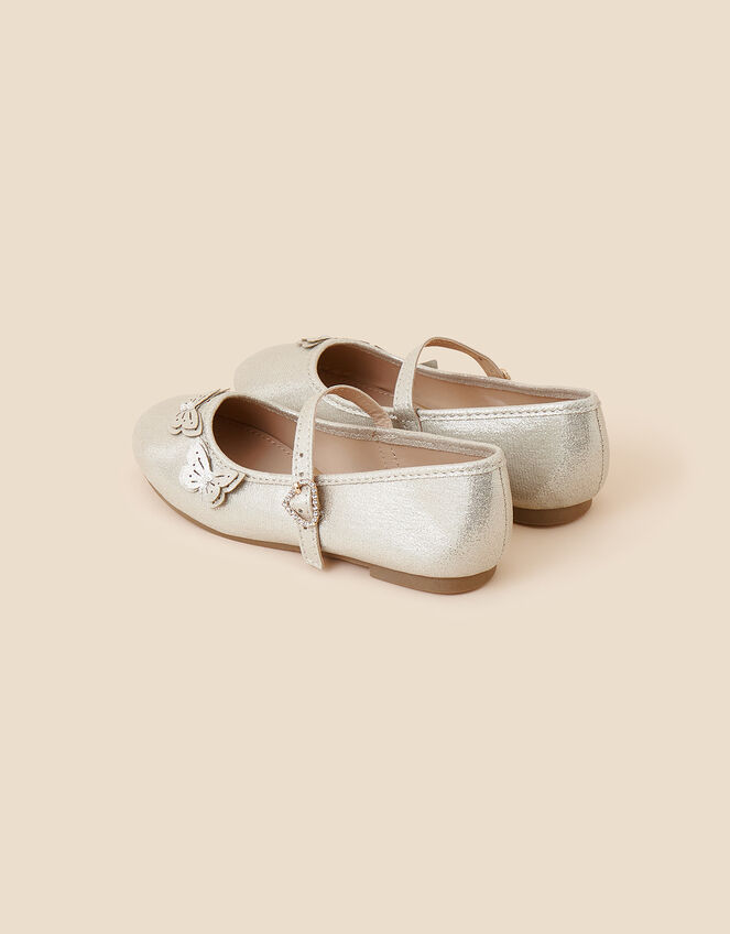 Girls Butterfly Ballerina Flats, Gold (GOLD), large