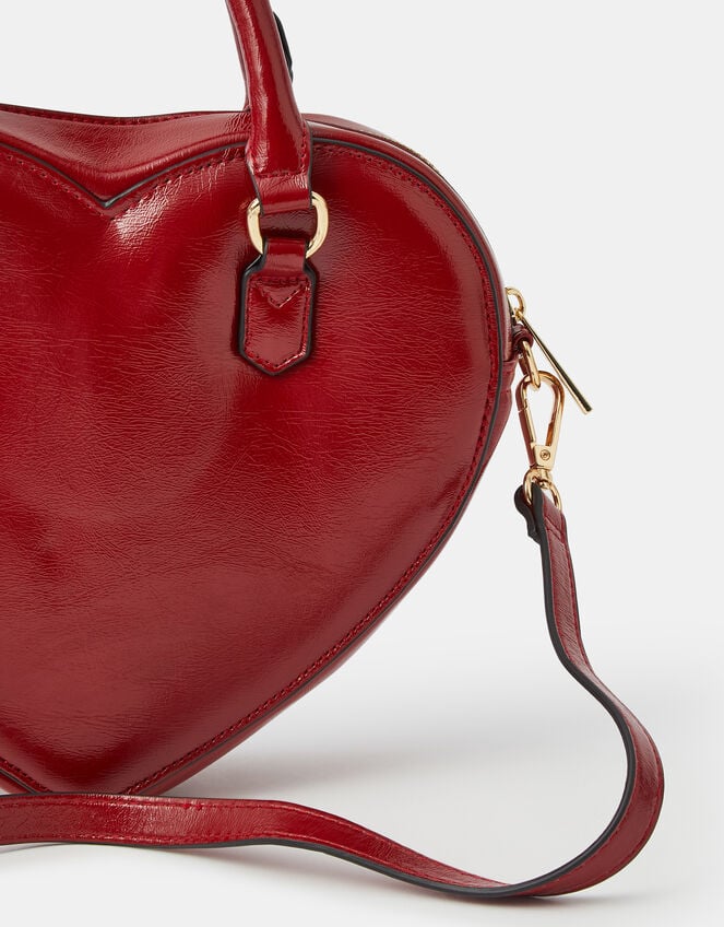 Patent Faux Leather Heart Crossbody Bag, , large