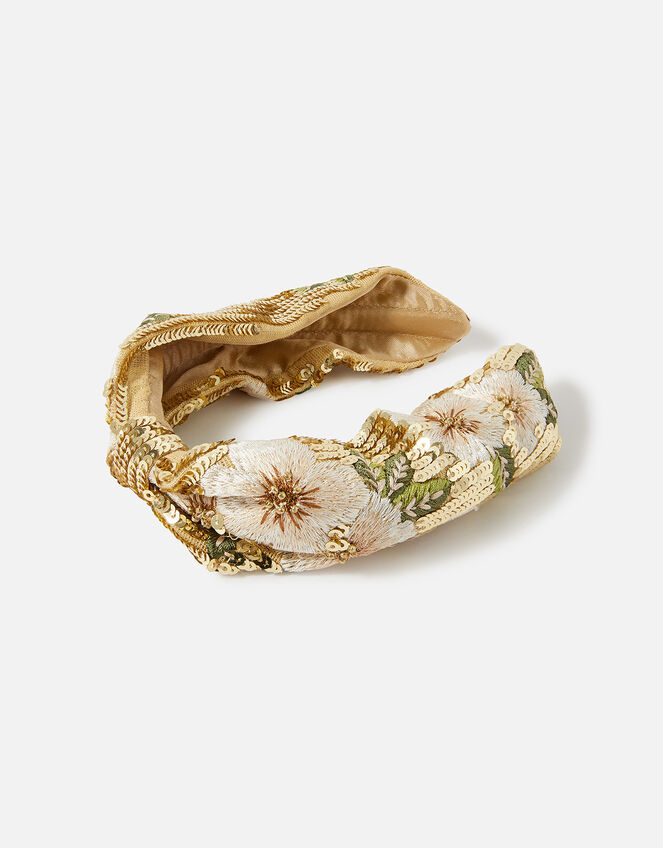 Embroidered Sequin Floral Headband, , large