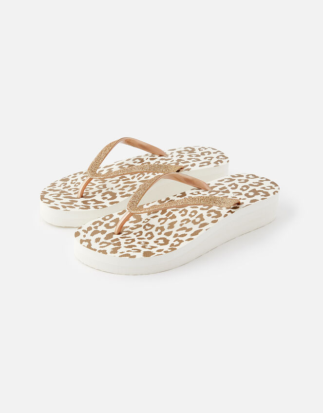 Glitter Leopard Wedge Flip Flops, Gold (GOLD), large
