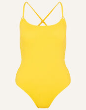 Crinkle Scoop Neck Swimsuit, Yellow (YELLOW), large