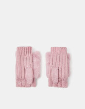 Girls Cat Fingerless Mitten Gloves, Pink (PINK), large