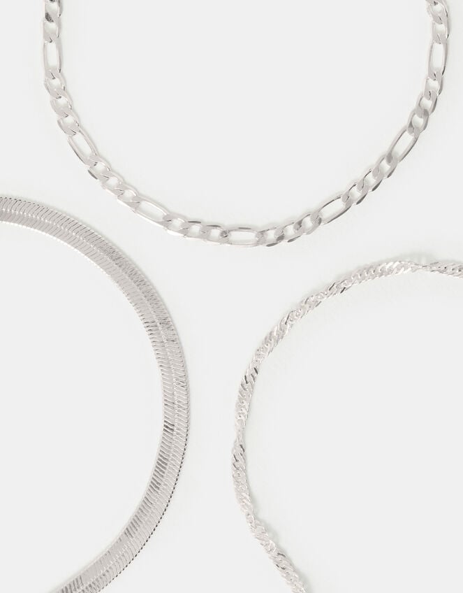 3-Pack Delicate Chain Bracelets, Silver (SILVER), large