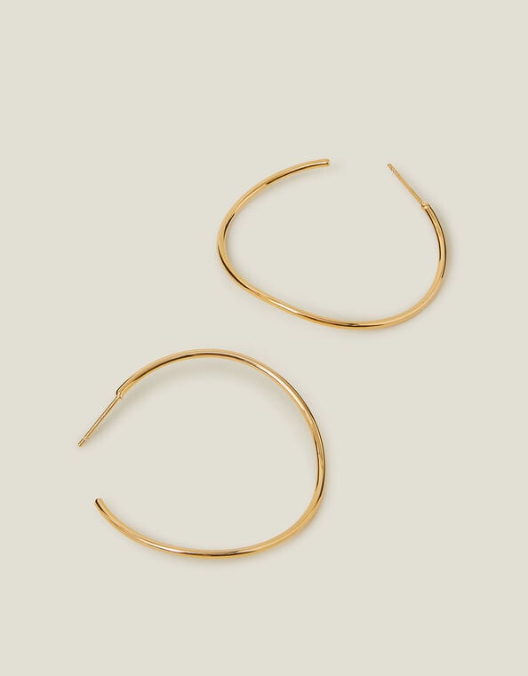 14ct Gold-Plated Thin Molten Hoop Earrings, , large