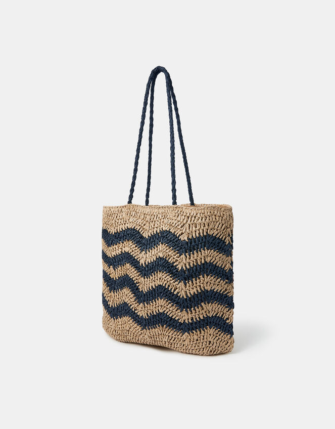 Chevron Raffia Shopper Bag, , large