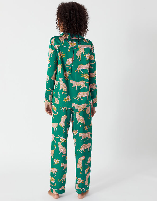 Leopard Printed Satin Pyjama Set, Teal (TEAL), large