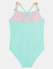 Girls Flower Strap Swimsuit , Blue (BLUE), large