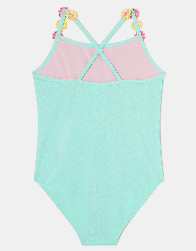 Girls Flower Strap Swimsuit , Blue (BLUE), large