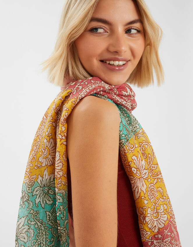 Colourblock Floral Paisley Scarf, , large