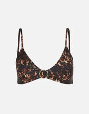 Tortoiseshell Print Buckle Bikini Top, Brown (BROWN), large