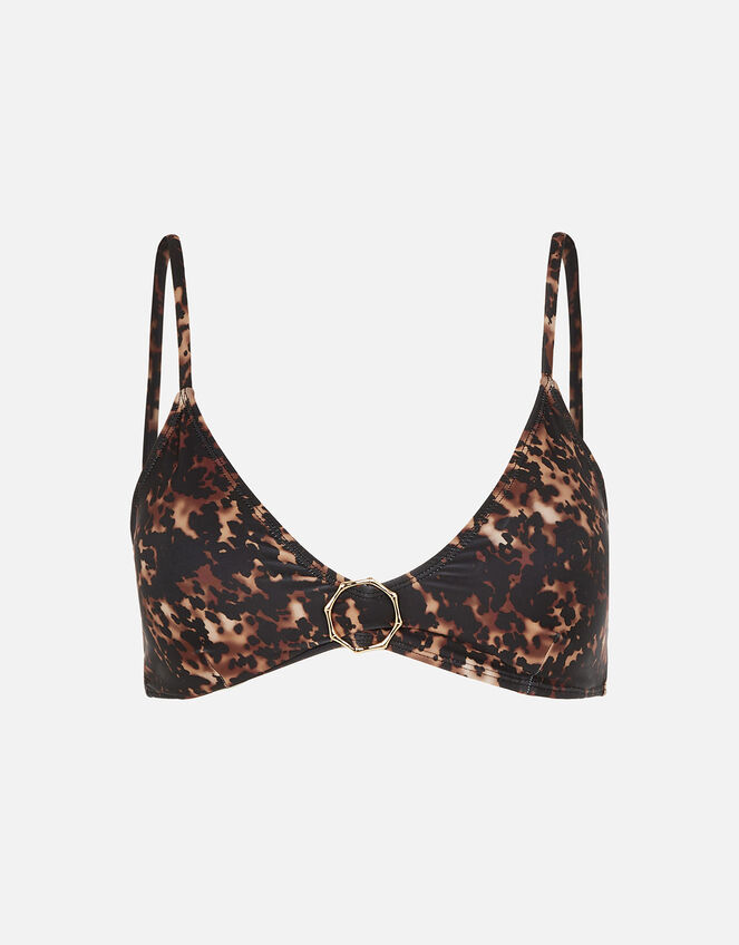 Tortoiseshell Print Buckle Bikini Top, Brown (BROWN), large