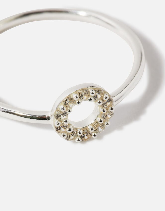 Sterling Silver Sparkle Circle Ring, White (ST CRYSTAL), large
