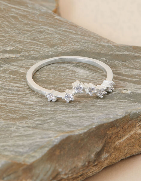 Recycled Sterling Silver Sparkly Constellation Pisces Ring, White (ST CRYSTAL), large