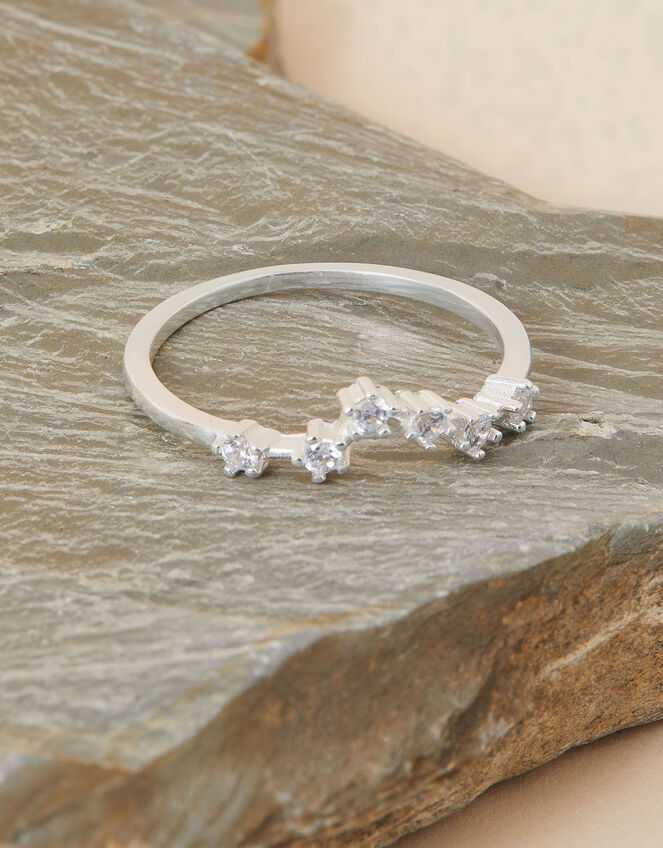 Recycled Sterling Silver Sparkly Constellation Pisces Ring, White (ST CRYSTAL), large