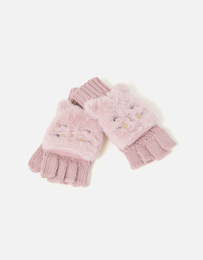 Girls Fluffy Cat Capped Gloves, Pink (PINK), large