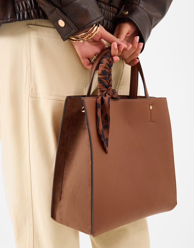 Izzie Scarf Handle Handbag, Tan (TAN), large