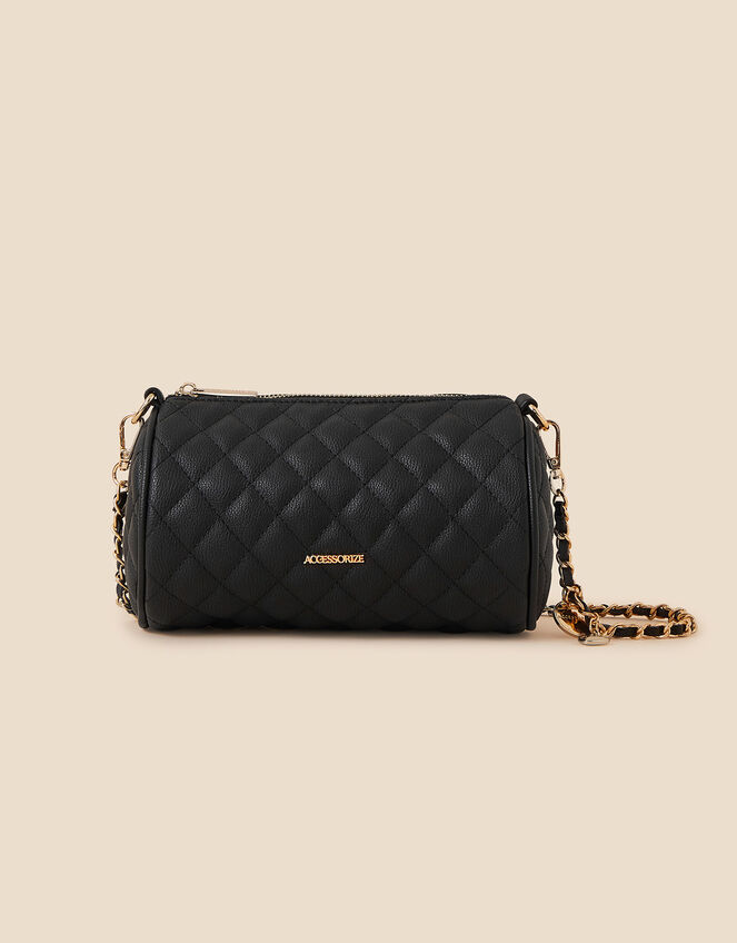 Quilted Barrel Cross-Body Bag, Black (BLACK), large