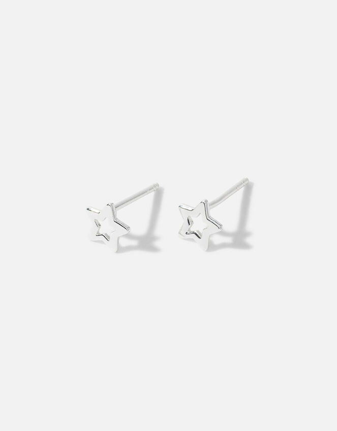 Sterling Silver Cut Out Star Stud Earrings, , large